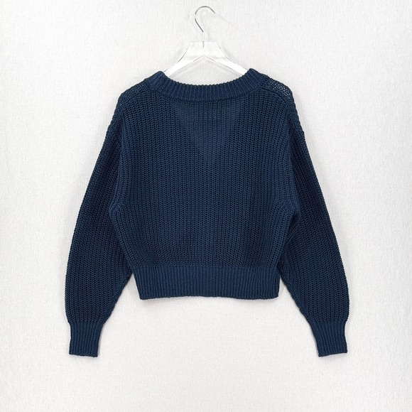 APIECE APART Gada Cropped Cardigan Sweater Womens Small Navy Blue Linen Slouchy - Picture 4 of 12